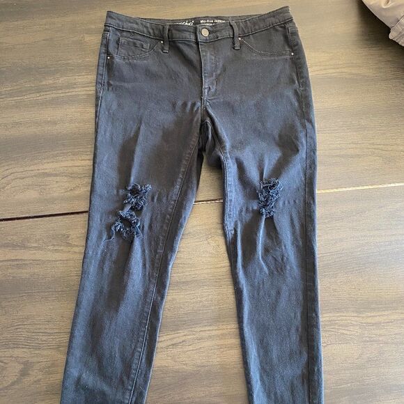 Mossimo Dark Wash Distressed Mid Rise Denim Jeggings Size 8 - Picture 2 of 7